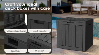 35-Gallon Deck Box with Wood-Grain or Rattan-Style Panels in Black or Light Brown Color Options