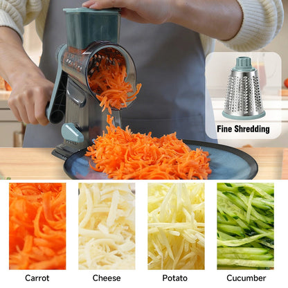 Rotary Vegetable Chopper Cheese Grater 5 Interchangeable Drum Blades Suction Base Handle for Cheese Vegetables Nuts Slicing Shredding