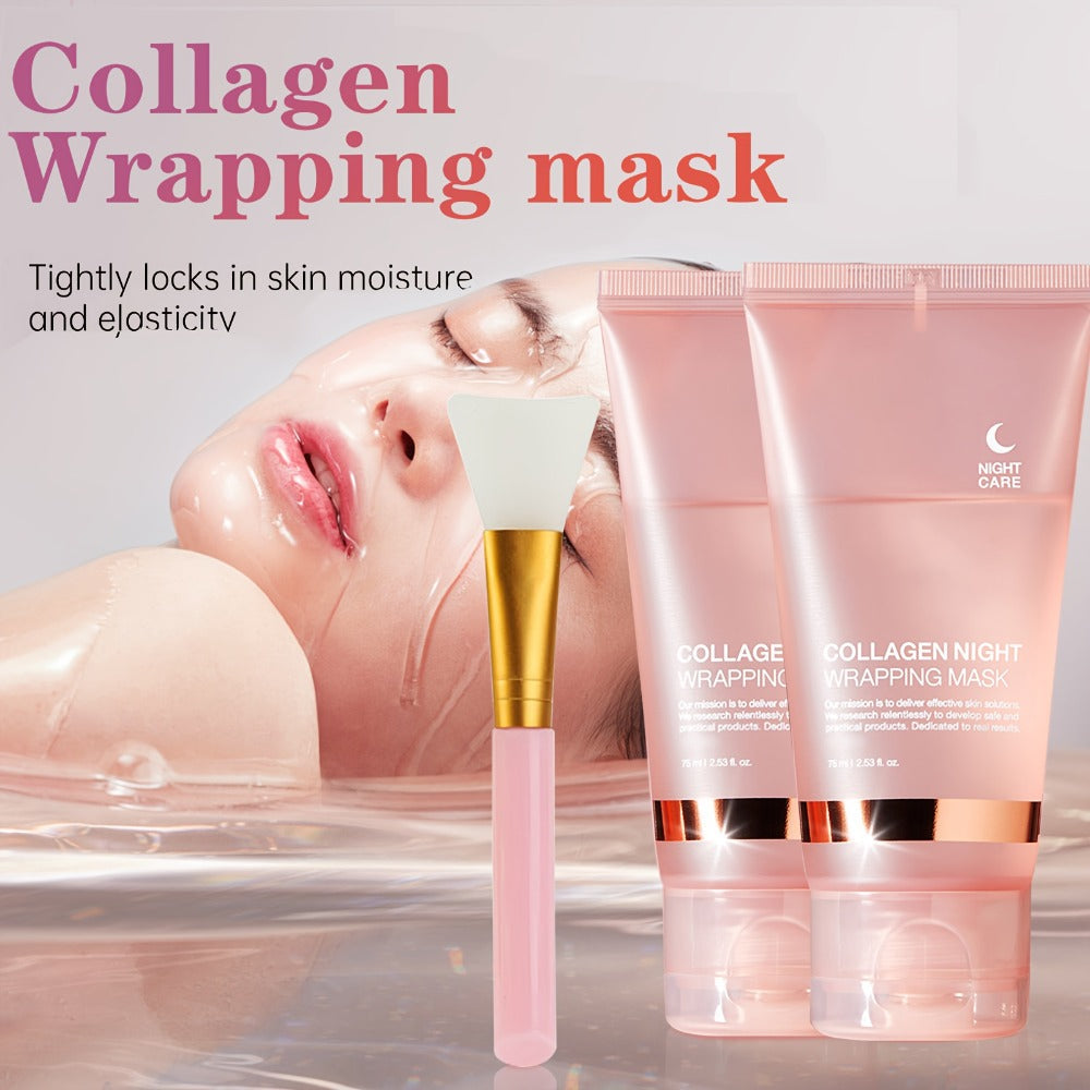Collagen Night Mask with Jelly Brush, Alcohol-Free Squalane Gel Overnight Face Mask, Deep Nourishing &