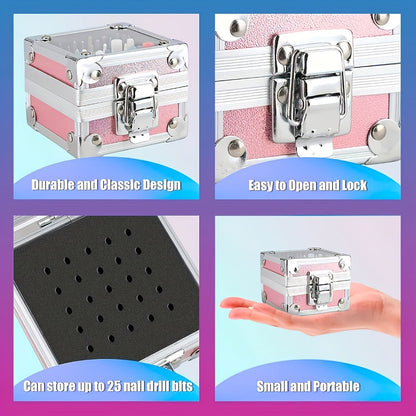Nail Drill Bit Set Tungsten Steel & Ceramic Grinding Heads with Storage Box for Gel Removal Nail Enhancement