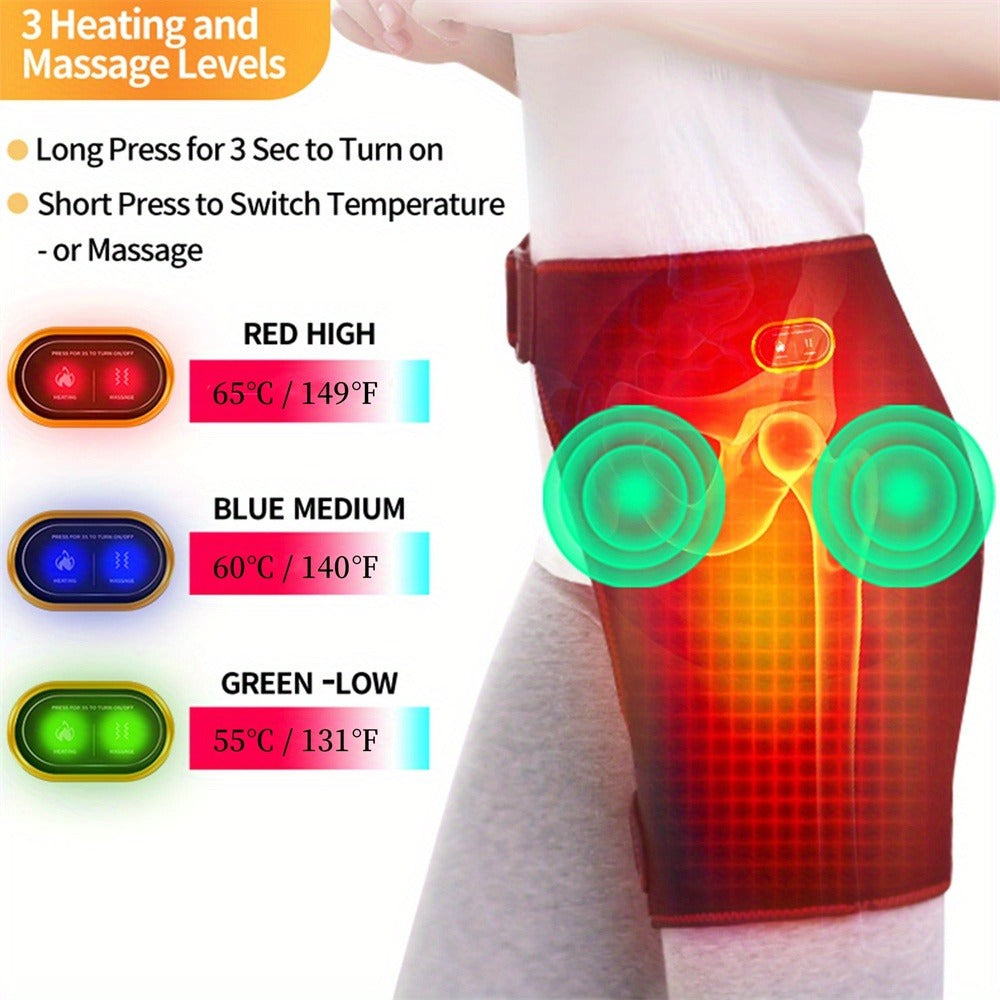 Heated Hip Brace USB Electric Heating Pad with 3 Vibration Massage Modes Hip Pain Wrap Belt for Women Men for Home or Salon Spa Use