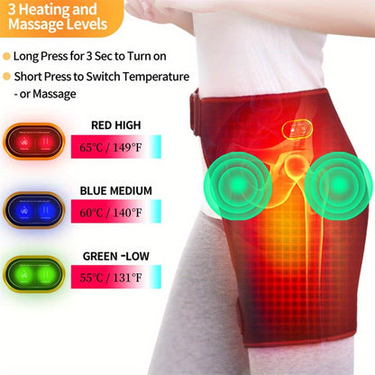Heated Hip Brace USB Electric Heating Pad with 3 Vibration Massage Modes Hip Pain Wrap Belt for Women Men for Home or Salon Spa Use
