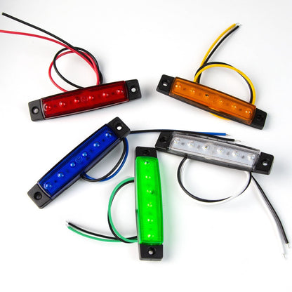 Thirty-Piece 12 V LED Side Marker Light Set with Six LEDs per Lamp in Amber, Red, White, Blue, Green or Purple