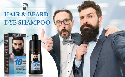Beard Dye Shampoo for Men 2-in-1 Hair & Beard Grey Coverage Argan Oil No-Mix Formula for Bath Time, Home Spa and Personal Care