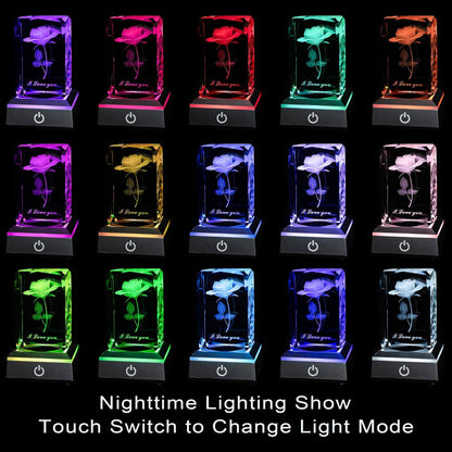 Night Light Rose Floral Acrylic Sign with Color-Changing LED Base and Four Display Styles with Configuration Options for Home Decor