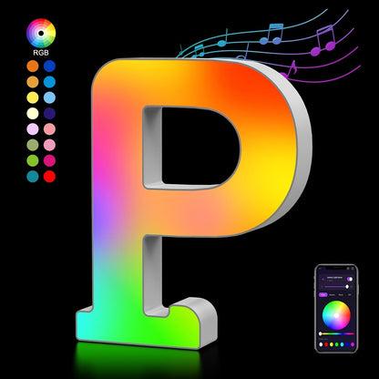 LED Letter Lights Music Sync – Colorful Flashing Marquee Alphabet Lights for Room Decor, Party, Bedroom, Festival & Camping