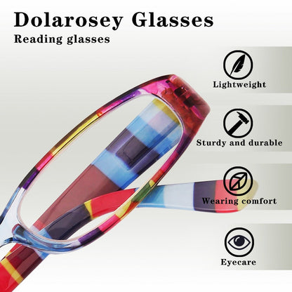 Reading Glasses 4-Pack Retro Rectangle Printed Frames with Spring Hinges and 1.0x to 4.0x Options