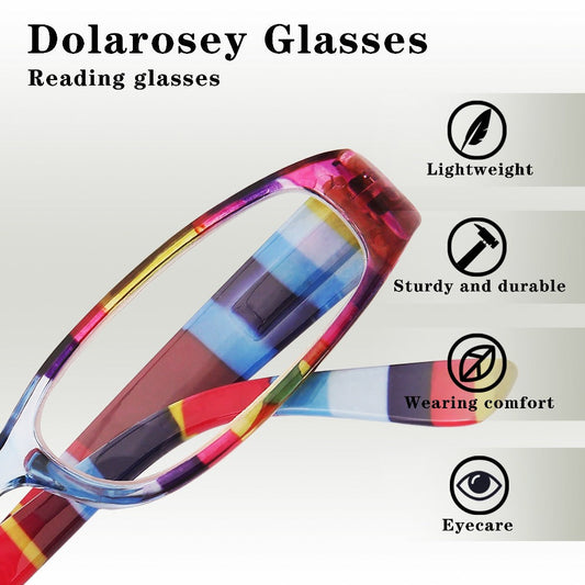 Reading Glasses 4-Pack Retro Rectangle Printed Frames with Spring Hinges and 1.0x to 4.0x Options