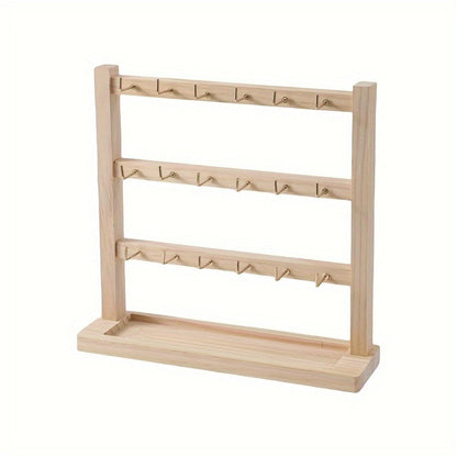 Jewelry Display Stand Multi-Layer Wooden Earring Holder Rack with Hooks Desktop Organizer for Entryways, Bedrooms and Living Spaces