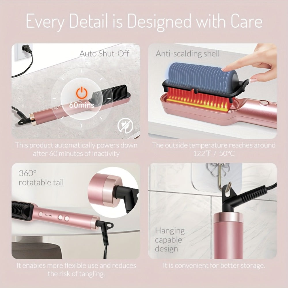 Hair Straightener & Curling Iron Set for Women, Flat Iron Straightening Brush, Anti-Scald, Precise Temperature Control