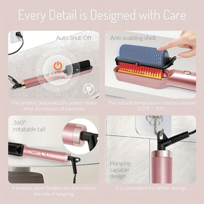 Hair Straightener & Curling Iron Set for Women, Flat Iron Straightening Brush, Anti-Scald, Precise Temperature Control