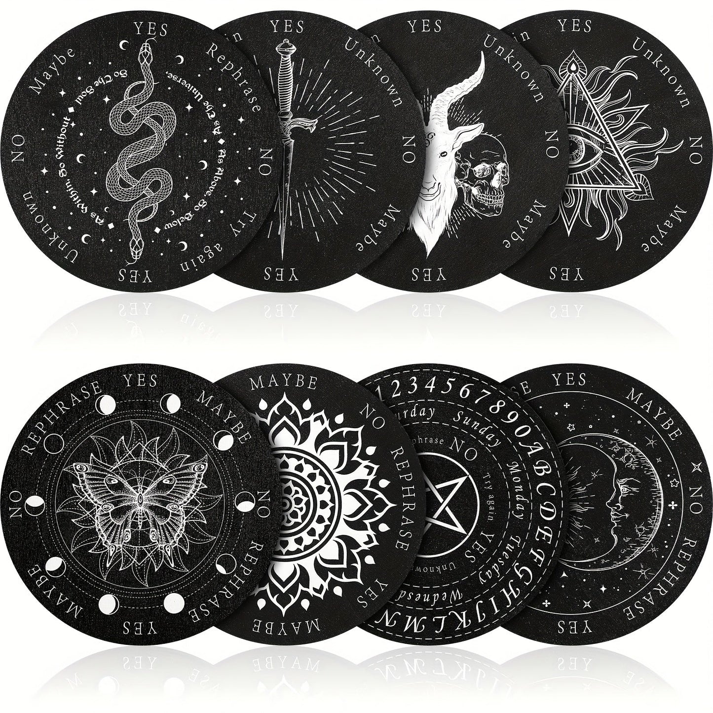 Pendulum Board Wooden 8 Pack – Retro Wiccan Divination Board 6 Inch with Metaphysical Messages Dowsing Board for Beginners Witchcraft