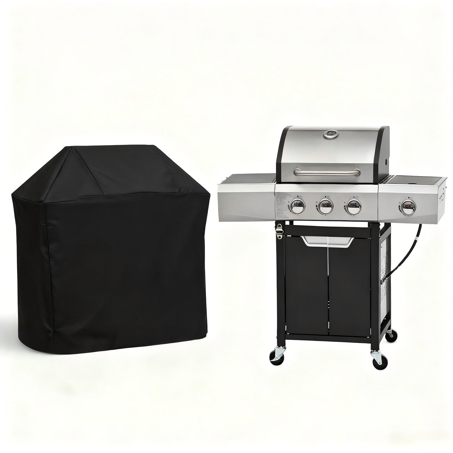 Propane Gas Grill Stainless Steel 3 & 4 Burner Outdoor BBQ Grill with Side Burner, Grill Cover & 344 Sq In Cooking Surface