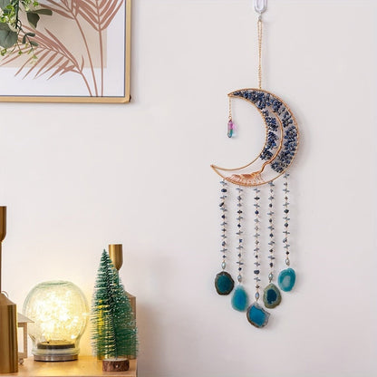 Dreamcatcher Moon Suncatcher Wall Hanging, Handmade Boho Wind Chime Pendant for Indoor Outdoor Garden
