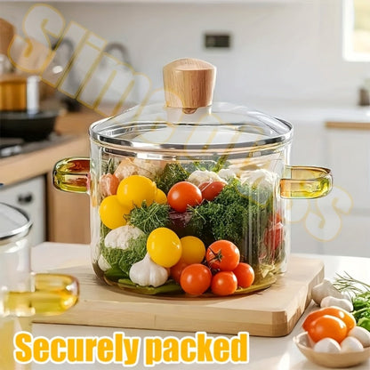 Borosilicate Glass Pot with Lid 50oz Stovetop & Microwave Safe – Double Heat-Resistant Handles for Soup, Milk & Porridge | Transparent Glass
