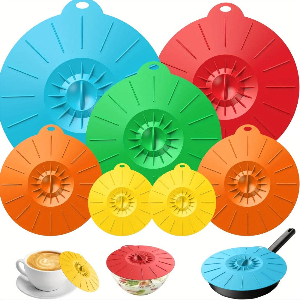 Silicone Food Lids 7 Pack 5 Sizes Reusable Stretch Lids for Bowls Cups Pots Pans – BPA Free Microwave Splatter Cover Airtight Leakproof Food