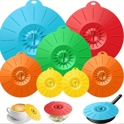 Silicone Food Lids 7 Pack 5 Sizes Reusable Stretch Lids for Bowls Cups Pots Pans – BPA Free Microwave Splatter Cover Airtight Leakproof Food