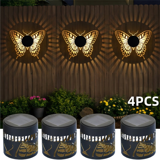 Two- or Four-Piece Solar Butterfly Fence Lantern Set with Metal Cutout Shades, 16 x 7.8 x 8.5cm Each