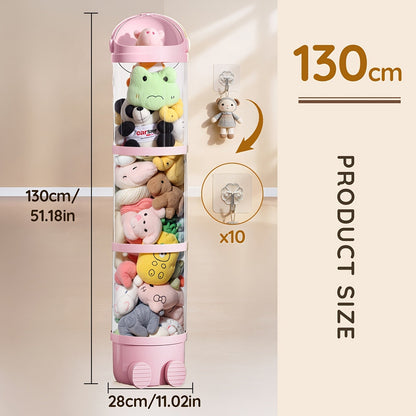 Stuffed Animal Storage Tower, Clear Plastic Toy Organizer with Layered Shelves, Visible Spacious Display Box for Kids Room