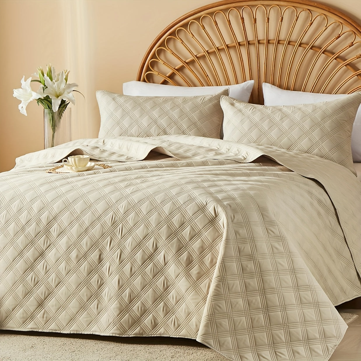 Quilt Set 2-3pcs – Lightweight Microfiber Bedspread Coin Pattern Coverlet All Seasons Twin Full Queen King Cal King