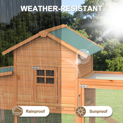 Portable Wooden Chicken Coop with Wheels, Nest Box and Wood Roof or Sunshine Board Run Option