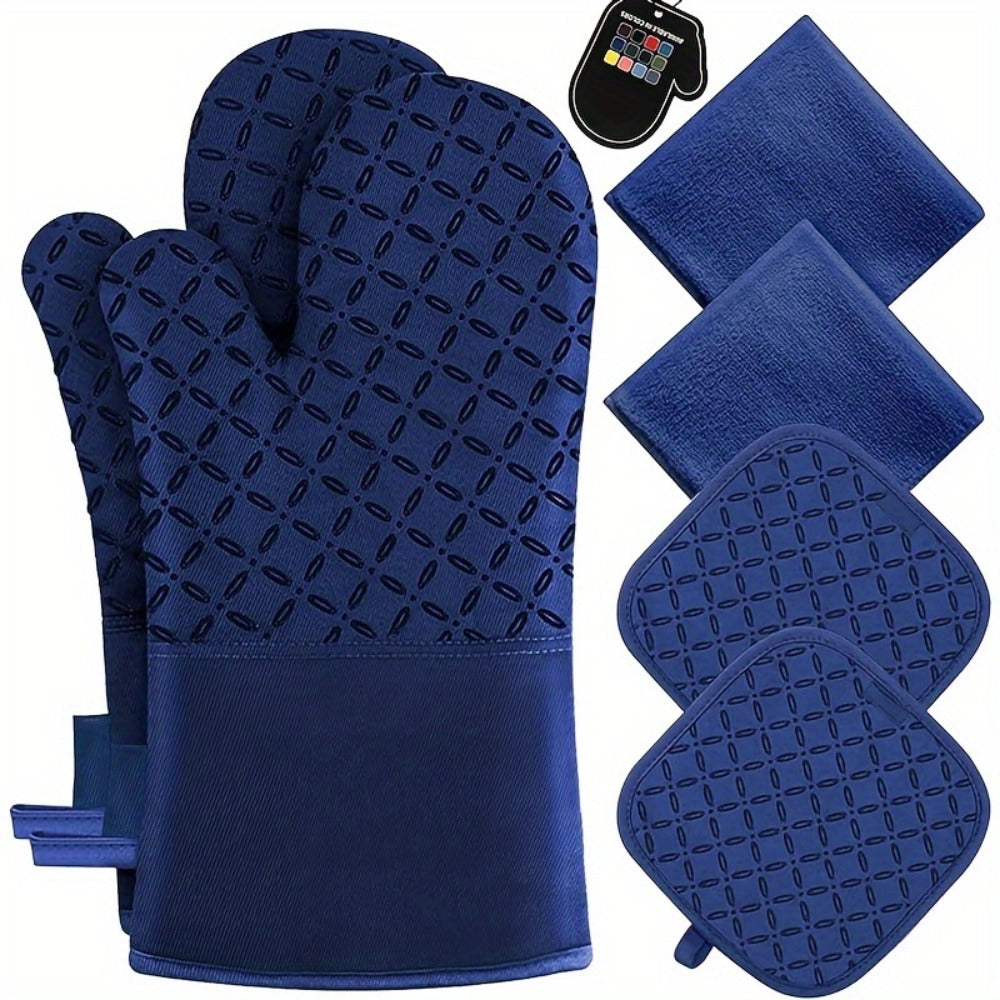 Oven Mitts and Pot Holders Set 6 Piece Heat Resistant Kitchen Gloves Cooking Mitts with Potholder