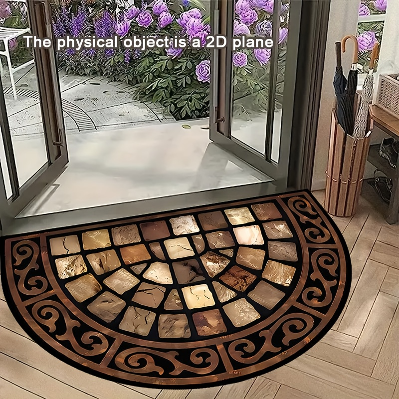Semicircular Earth-Tone Mosaic Stone Print Doormat in 60 x 90cm BY15 Checkout Style Pictured