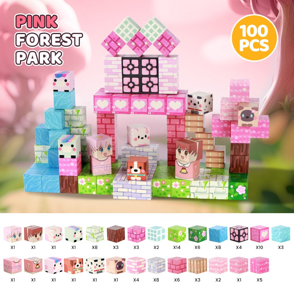 Pink Forest Park Magnetic Building Blocks 100 Piece STEM Set with the Listed Color, Size or Set Options for Everyday Use