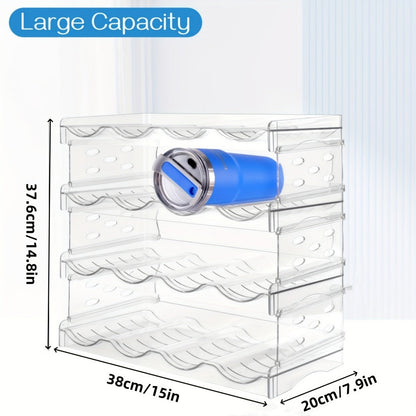 Water Bottle Rack Kitchen Organizer 4-Tier Clear Stackable Shelf with 16-Bottle Capacity for Kitchen and Home Organization