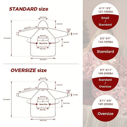 Wearable Blanket Hoodie with Hood, Sleeves, Front Pocket and Eleven Standard, Short or Oversized Styles
