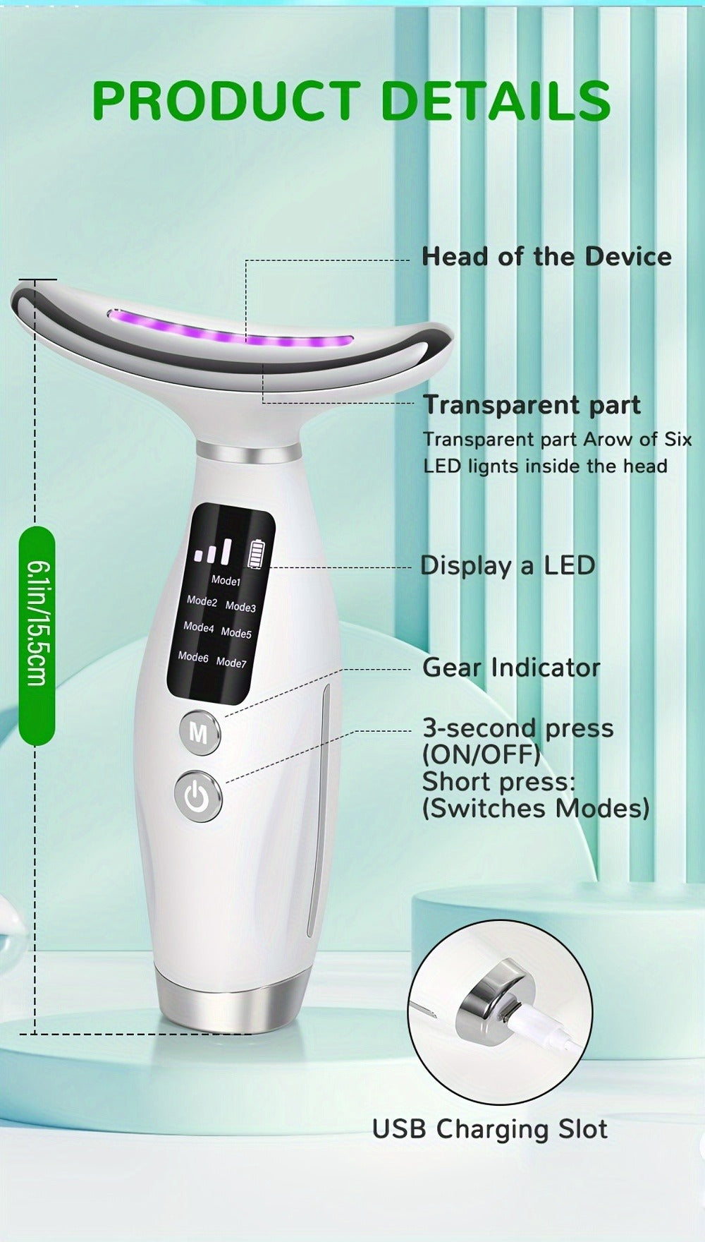 Face Neck Massager Rechargeable Beauty Device - 7 Massage Modes Electric Facial Lifting Tool for Women - Neck Massager Gift for Mom