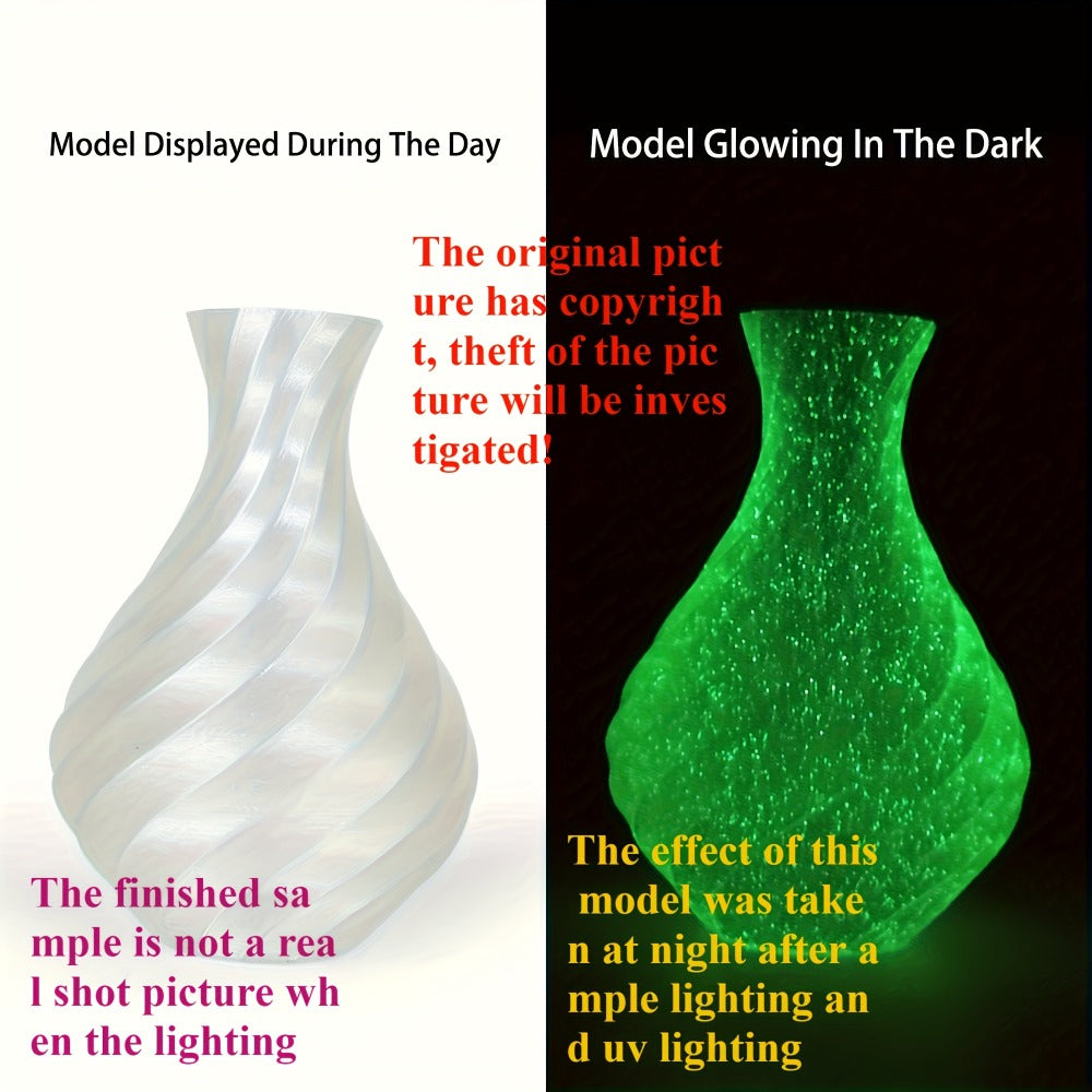 Glow in the Dark PLA Filament 1.75mm 200g UV Reactive Soft Flexible High Precision ±0.02mm Green Blue Luminescent Spool Compatible with Most