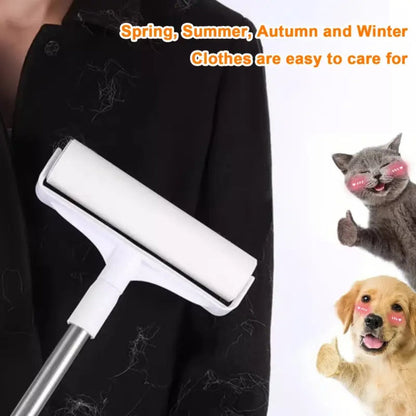 Pet Hair Removal Set 4 Piece Extendable Mop Brush with 3 Sticky Roller Refill Rolls for Floor Sofa Carpet Furniture Lint Roller Mop Combo