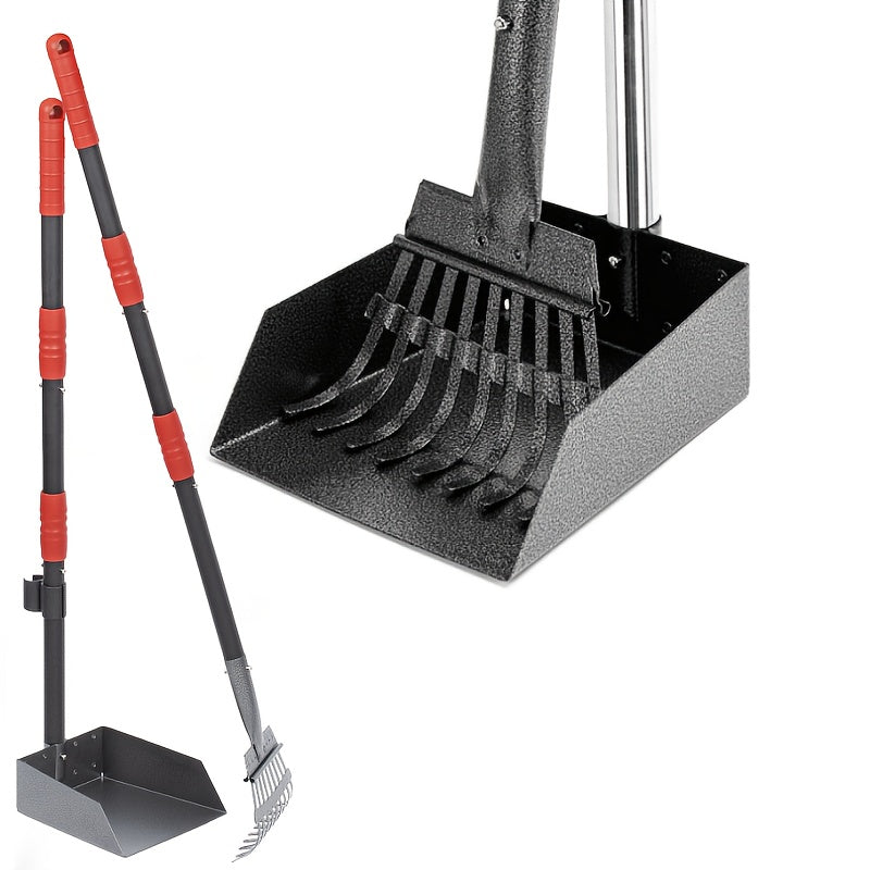 Dog Pooper Scooper Set Stainless Steel – Rust-Proof Tray & Rake with Adjustable Handles, Easy-Clean Pet Waste Removal Scoop for All Breeds