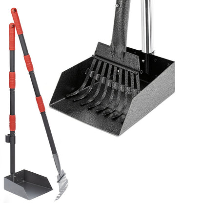 Dog Pooper Scooper Set Stainless Steel – Rust-Proof Tray & Rake with Adjustable Handles, Easy-Clean Pet Waste Removal Scoop for All Breeds