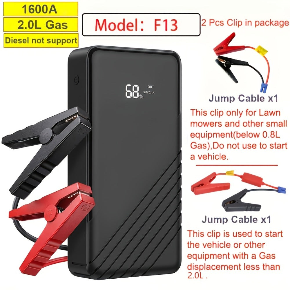 12V Jump Starter with F07, F13, F19 or F03 Black Model Options, Digital Display, LED Light and USB Connections