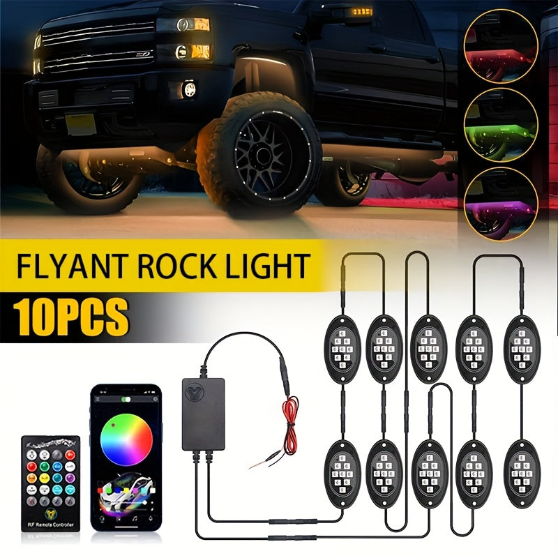 RGB Rock Lights Kit for Trucks & Cars, Sound-Activated LED Underbody Lights with APP & Remote Dual Control