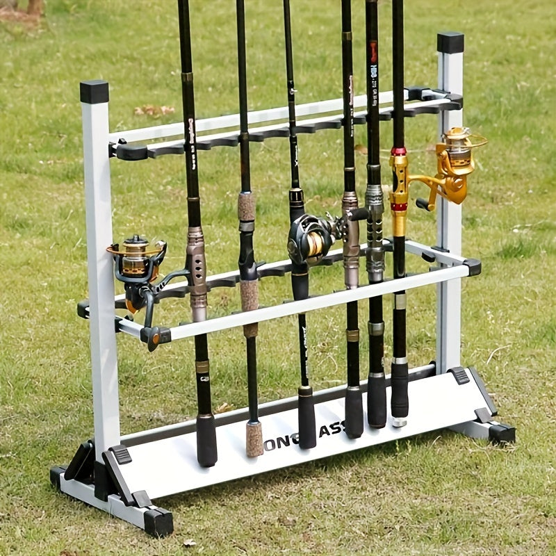 Aluminum Fishing Rod Holder Rack Holds Up to 24 Rods, Portable Lightweight Rust-Resistant Rod Stand with Cushioned Holders & Carrying