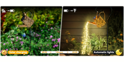 Solar Garden Light Watering Can Stake with Warm White Cascading LEDs, IP44 Rating and Hanging Bracket
