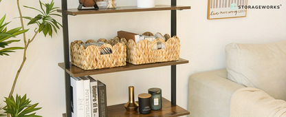Scalloped Wicker Storage Baskets Set of 2 with Handles in Water Hyacinth or Seagrass Weave