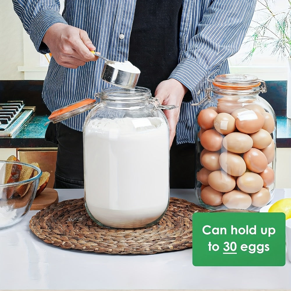 Glass Jar Food Storage Organizer Four-Pack with 1-Gallon Wide Mouth Jars and Hinged Gasket Lids