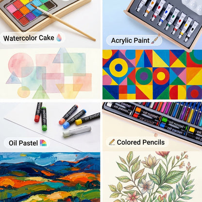 85-Piece Mixed-Media Art Set with Wooden Tabletop Easel, Paints, Pencils, Brushes and Paper Pads