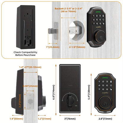 Smart Door Lock Arpha Keypad Deadbolt with Black Silver Handle Sets and Optional Fingerprint WiFi Versions