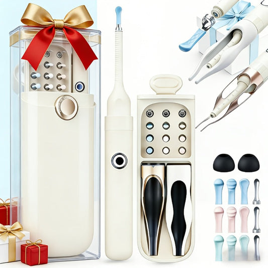 12-in-1 Rechargeable Camera Ear Cleaning Kit with LED Light, Storage Case and Beige or Blue Checkout