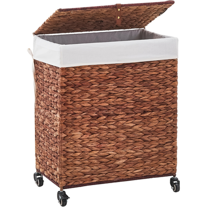 Laundry Basket with Lid & Handles – Handwoven Water Hyacinth Wicker Hamper, Removable Cotton Liner