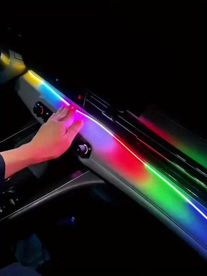 Car Interior Ambient Lighting Kit with Four Checkout Configurations, App-Button Control and Fiber-Style Strips