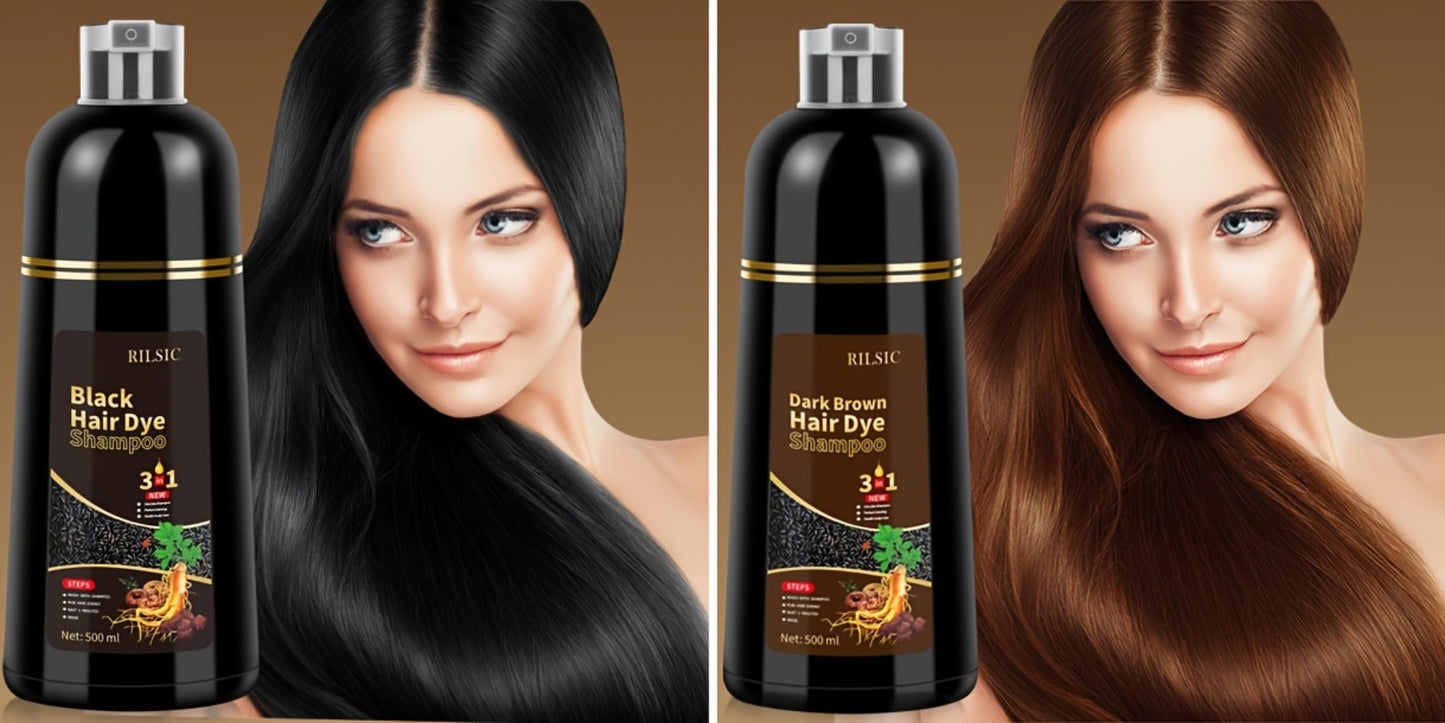 Herbal Hair Dye Shampoo 3-in-1 with Plant Squalene 2pcs 16.91oz, Instant Gray Hair Coverage, Natural Color in Minutes