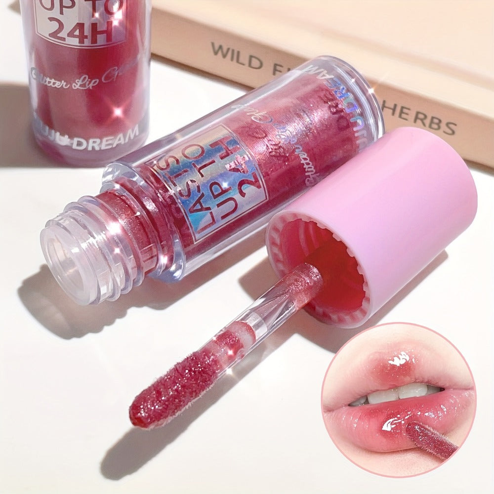 24H Waterproof Glitter Lip Gloss & Lip Stain Set 3PCS, Lip Oil Formula, for Makeup, Travel and Everyday Vanity Use