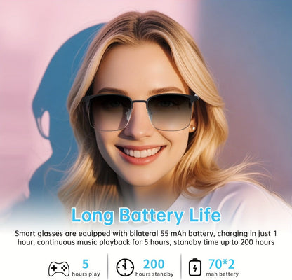 Smart Glasses Photochromic Audio Eyewear with Open-Ear Speaker, Microphone and Metal or Plastic Frames