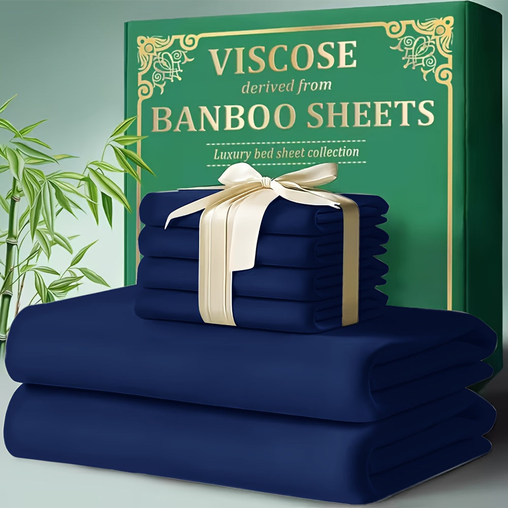 Bed Sheet Set 4-Piece Bamboo-Derived Cooling Fabric with Deep-Pocket Fitted Sheet and Four Bed Sizes